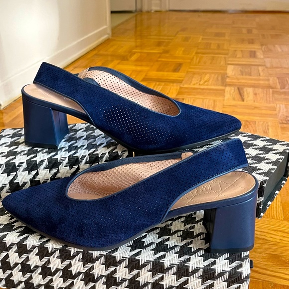 Block Heel Dark Blue Suede - Picture 1 of 8